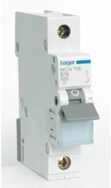 Hager Circuit Breaker 1P 16A C curve 6kA