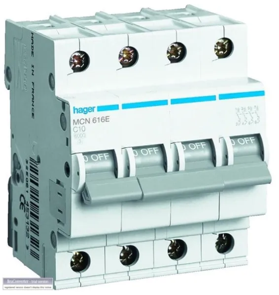 Hager Circuit Breaker 3P+N 50A C curve